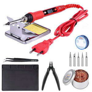 JCD 908S 80W Soldering Iron 220V 110V Temperature Adjustable LCD Soldering Iron Kit ESD Insulation Working Mat Soldering Station
