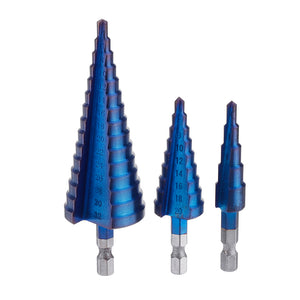 Drillpro Upgrade 3Pcs 1/4 Inch Hex Shank Blue Nano Coated Step Drill Bit Set 4-12/4-12/4-32mm