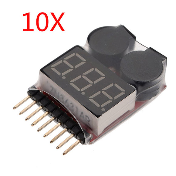 10 x 2 in 1 Lipo Battery Low Voltage Tester 1S-8S Buzzer Alarm