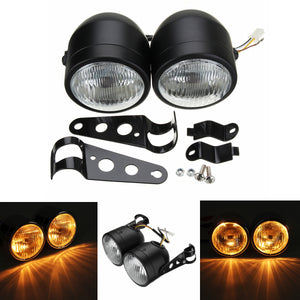 Dual Twin Motorcycle Headlight Dominator Tracker Streetfighter Headlamp+Bracket