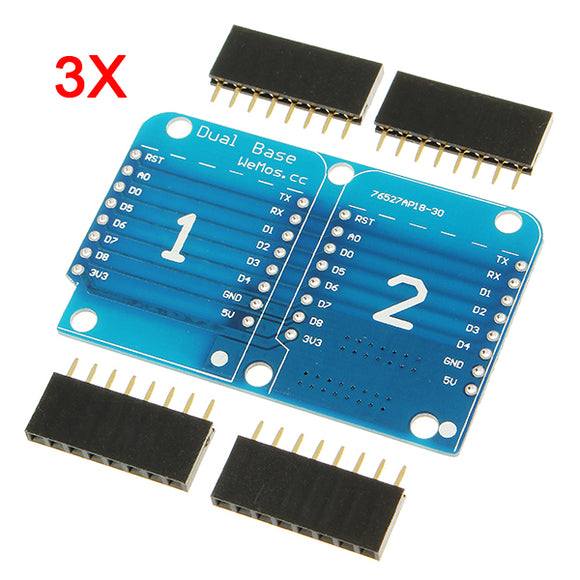 3Pcs WeMos Double Socket Dual Base Shield For WeMos D1 Mini NodeMCU ESP8266