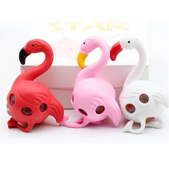 Flamingos Rainbow Squeeze Ball Stress Relief Toy Funny Beads Toy Random Color