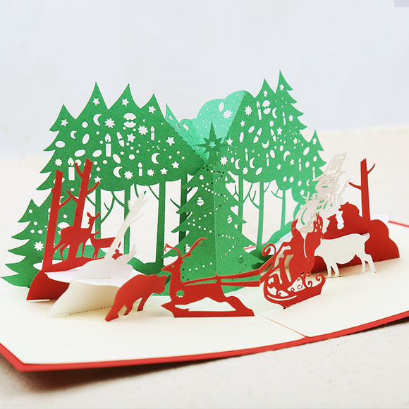 Christmas 3D ForestHollow Out Paper Carving Pop Up Greeting Card Christmas Gifts Party Greeting Card