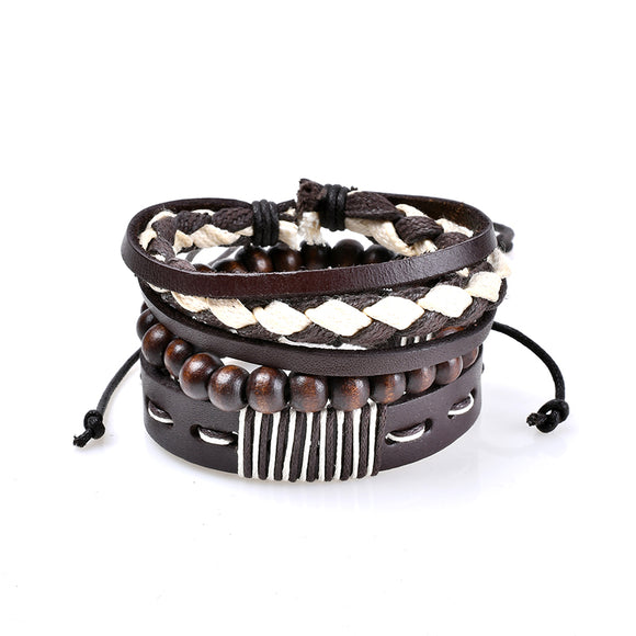 3 Pcs Men's Bracelet Retro Woven Bead Leather Chain Unisex Jewelry Clothing Accessories