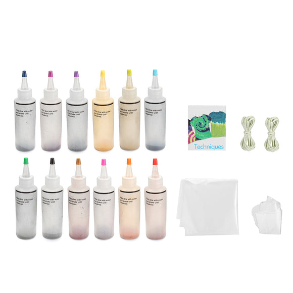 12 Colour Tie-Dye Kit for Clothes Tie Dye Tools with Rubber bands Vinyl Gloves