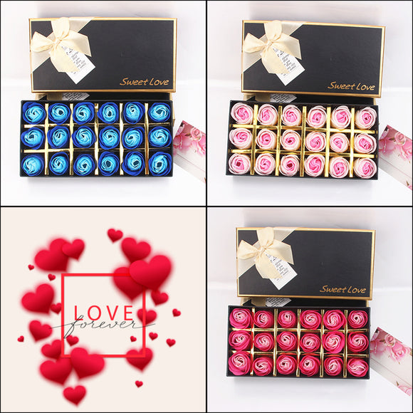 18PCS Rose Bath Soap Flower Petal With Box For Wedding Party Girlfriend Boyfiend Gift