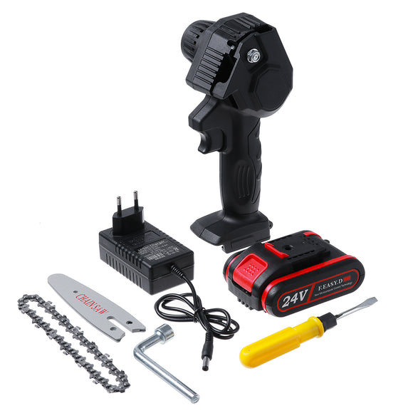 4'' 24V Rechargeable Cordless Electric Saw Mini Handheld Chainsaw Wood Cutter Tool