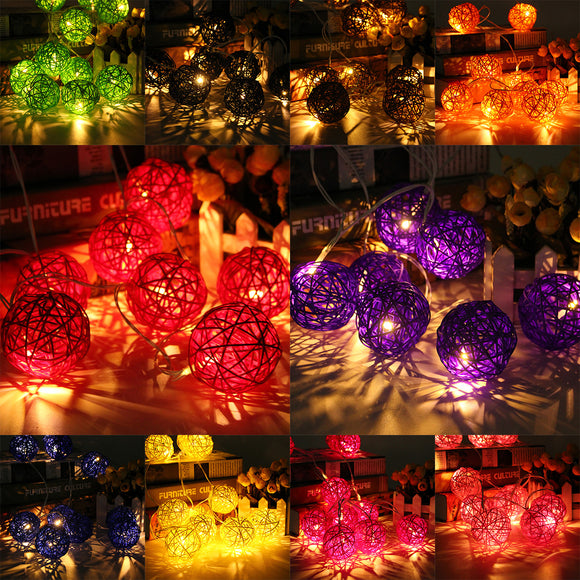 20 LED Rattan Ball String Light Home Garden Fairy Colorful Lamp Wedding Party Xmas Decor