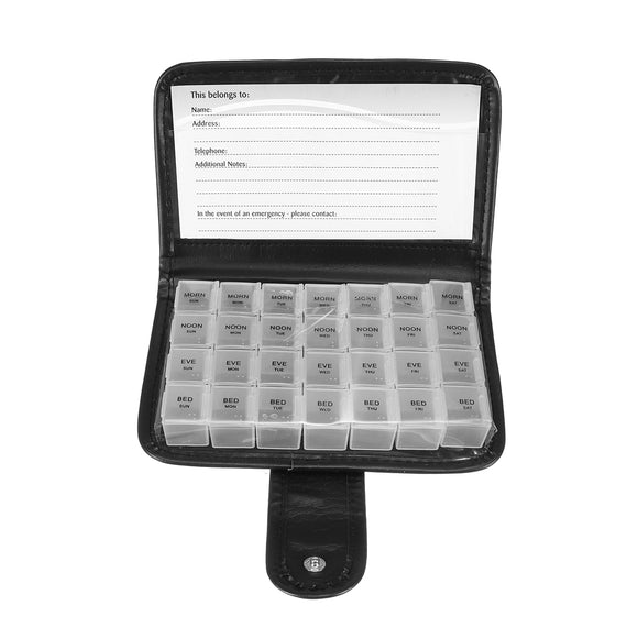 Portable Daily Pill Box Organizer Locking Travel Case 28 Grids 7Day Weekly AM