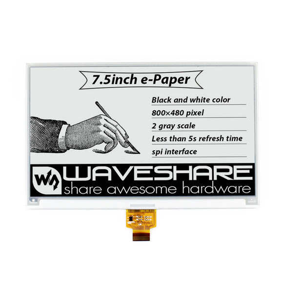 Waveshare 7.5 Inch Ink Screen Bare Screen E-paper Display SPI Interface Black&White 800x480 Resolution