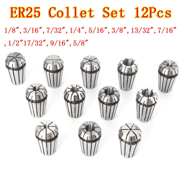 12pcs ER25 Chuck Collet 1/8 to 5/8 Inch Spring Collet Set For CNC Milling Lathe Tool