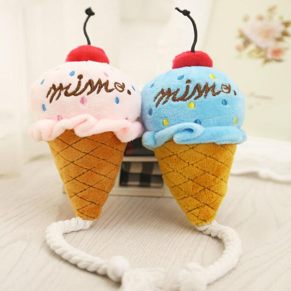 Soft Pink And Blue Cone Ice Cream Sound Toy Bread Kid Gift Pet Toys