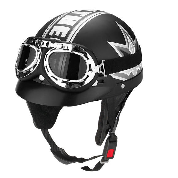 Black Motorcycle Scooter Half Open Face Helmet With UV Goggles For Harley
