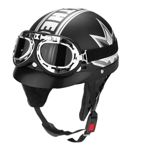 Black Motorcycle Scooter Half Open Face Helmet With UV Goggles