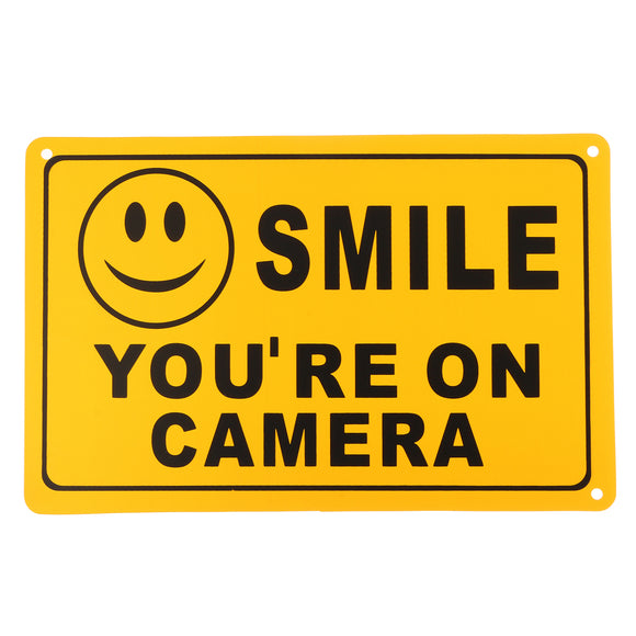 2Pcs SMILE YOU'RE ON CAMERA Warning Security Yellow Sign CCTV Video Surveillance Camera Sticker
