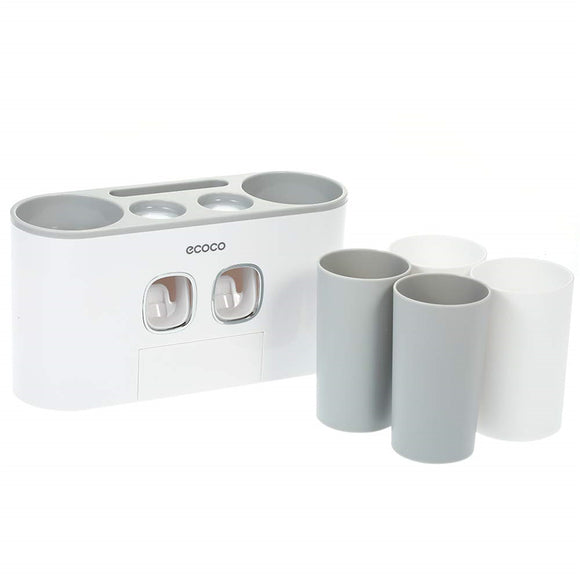 Handfree Toothbrush Holder Automatic Toothpaste Dispenser Set 5 Holder 4 Cups