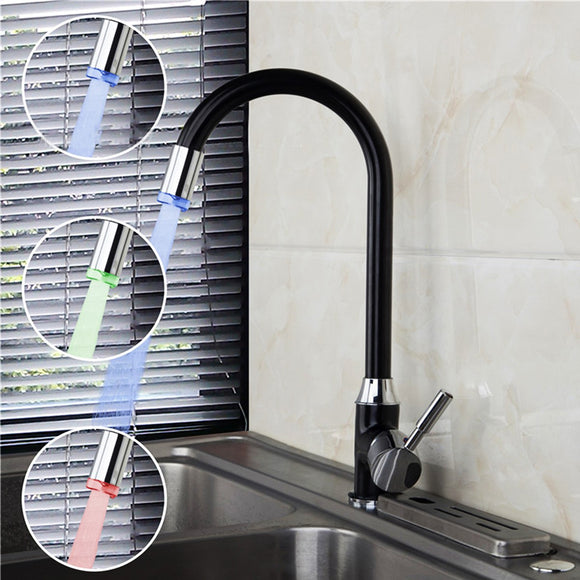 Black Painting Kitchen Sink Faucet Single Handle LED 3 Color Changing Basin Mixer Taps