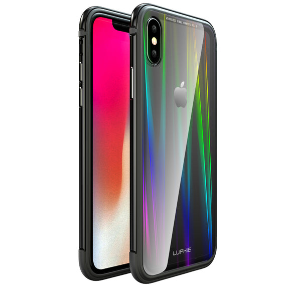 Luphie Protective Case For iPhone XR/XS Max Gradient Color Scratch Resistant Tempered Glass+TPU