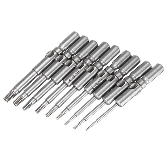 BROPPE 9Pcs 802 Torx Screwdriver Bits Set T5-T25 6mm Round Shank Electric Screwdriver Bits