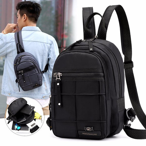 Men Multi-function Nylon Waterproof Backpack Casual Crossbody Bag