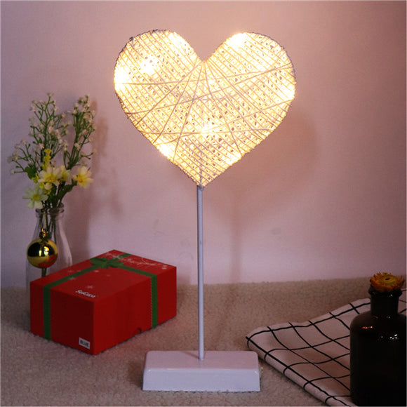Battery Powered Rattan String Heart Night Light Warm White Table Decor for Bedroom Celebration Party