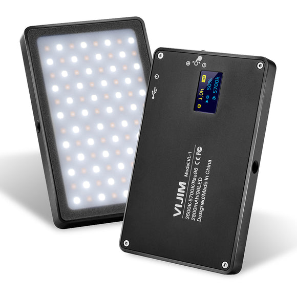 VIJIM VL-1 Rechargeable 96 LEDs 3500k-5700k Magnetic Video Light with Filter Display Screen