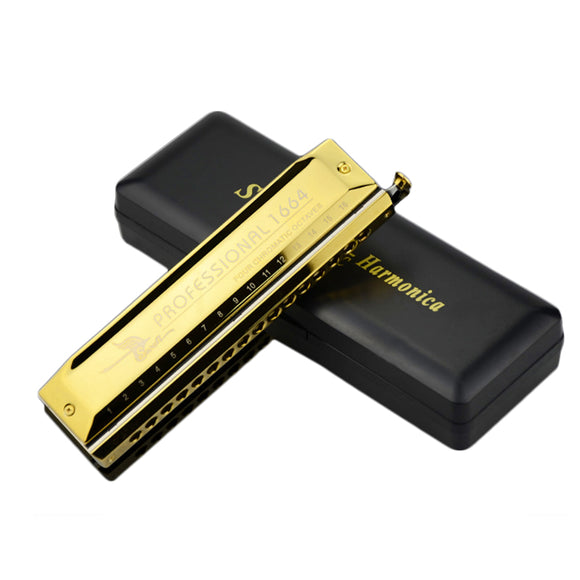 Swan 16 Holes 64 Tones Gold Color Tone C Chromatic Harmonica