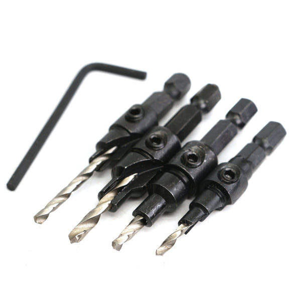 Drillpro 4pcs HSS Countersink Drill Bit Set 1/4 Hex Shank Quick Change #6 #8 #10 #12 Drill Bit Kit