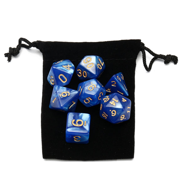 7 Pcs Blue Multisided Dices TRPG Polyhedral Dice RPG Dice Set Gadget With Bag