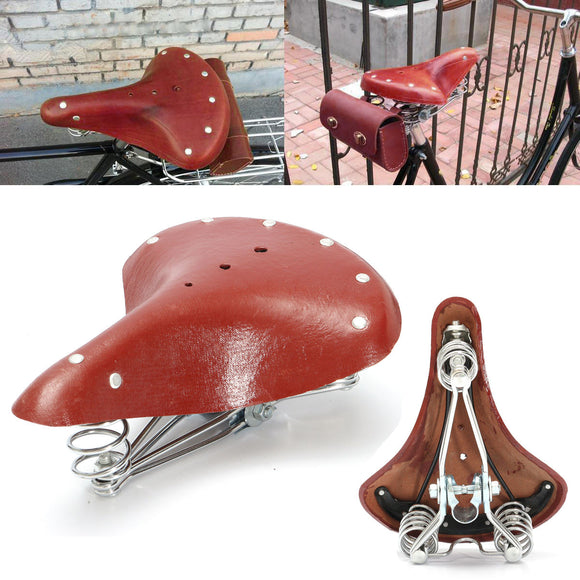 28x23x10cm Vintage Red Brown Bicycle Bike Cycling Genuine Leather Springs Saddle Seat