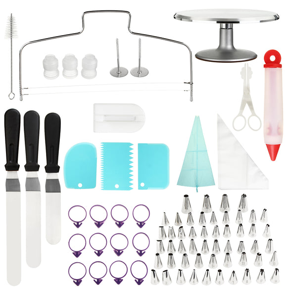132pcs Cake Turntable Rotating Decorating Flower Icing Piping Nozzles Brush Tools Kit
