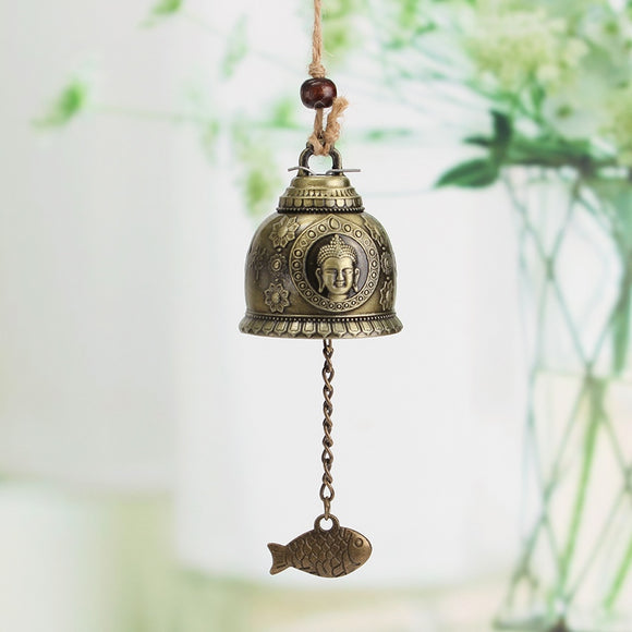 Vintage Alloy Buddha Statue Bell Blessing Feng Shui Wind Chime for Good Luck Fortune Decorations