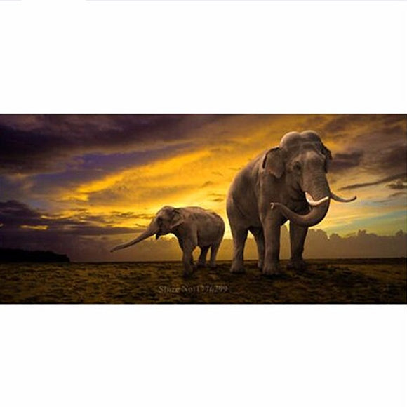 Elephant Dawn Landscape Diamond Cross Stitch DIY New 5D Diamond Paintings