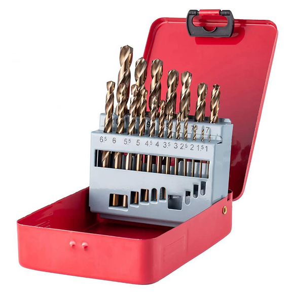 Drillpro M35 Cobalt Drill Bit Set HSS-Co Jobber Length Twist Drill Bits with Metal Case for Stainless Steel Wood Metal Drilling