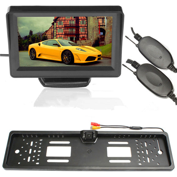 Wireless Car 4.3 Inch TFT LCD Monitor + 170 Reversing Backup Camera License EU