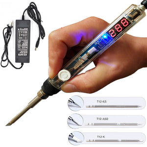 75W Mini Electric Soldering Iron Adjustable Temperature T12 Tip DC 12-24V Power Digital Display Soldering Iron DIY Handle Kit