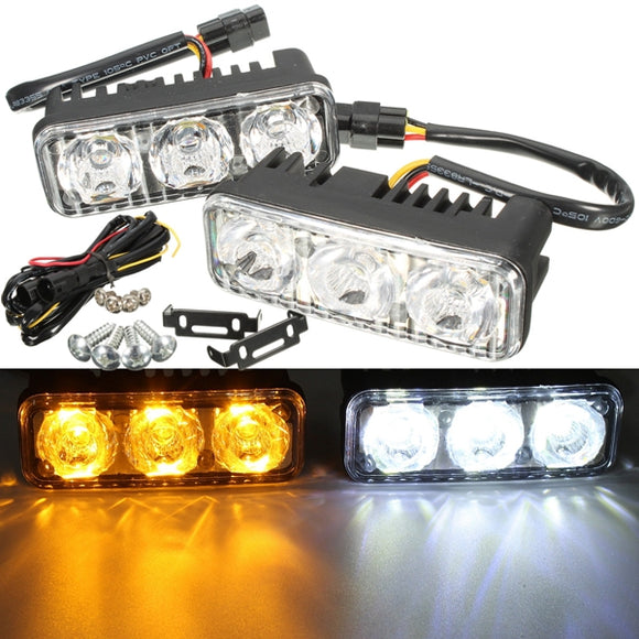 Pair LED Car White DRL & Amber Turn Signal Lamp Daytime Driving Running Light