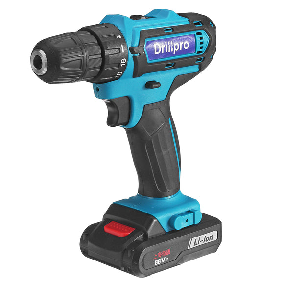 Drillpro 88VF Cordless Electric Drill Rechargeable Power Screwdriver 18+1 Torque W/ 2 Li-ion Battery