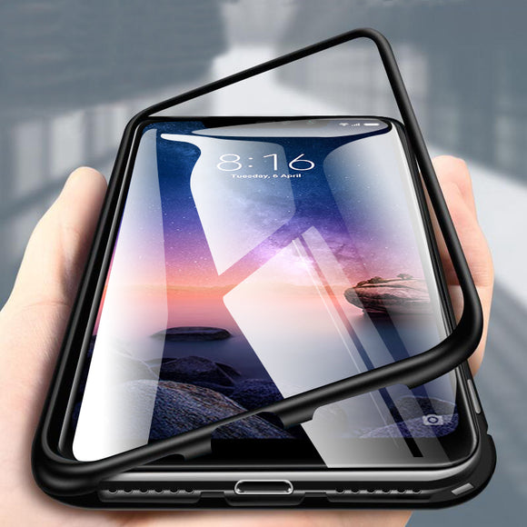 Bakeey 360 Magnetic Adsorption Metal Tempered Glass Flip Protective Case for Xiaomi Redmi Note 6 Pro
