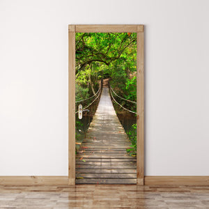 200X77CM 3D Wood Bridge PVC Self Adhesive Door Wall Sticker Living Room Mural Forest Bridge Decor