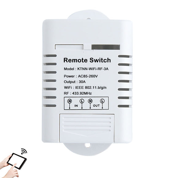 KTNNKG AC85-260V 30A 3000W High Power WIFI Relay Switch 433MHz Receiver Smart Home Gadgets Wireless Remote Control Switch APP Control Work With Alexa Google Home