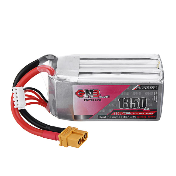 Gaoneng 14.8V 1350mah 130C/260C 4S Lipo Battery XT60 Plug for FPV Racing Drone