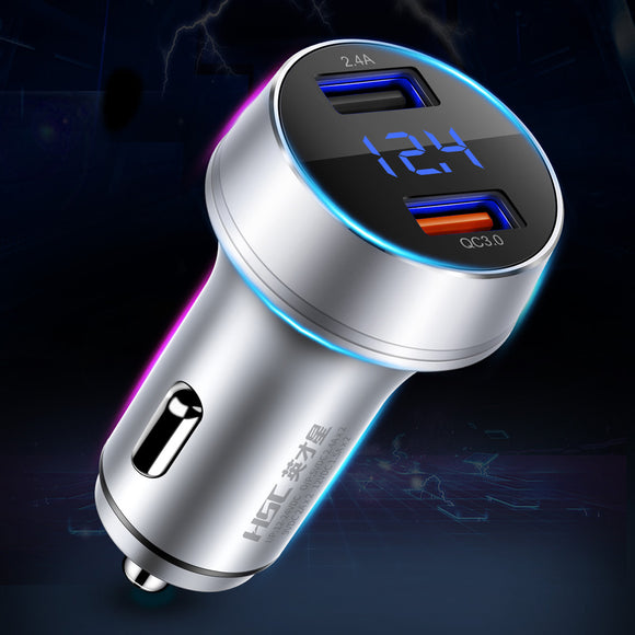 Bakeey QC3.0 3A Dual Port Fast Charging Digital display Car Charger With Point Pressure Monitoring For iPhone X XS XIAOMI MI8 MI9 Redmi 7A HUAWEI P30 S10 S10+