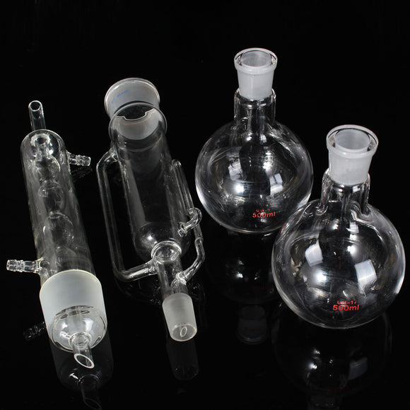 500ml 24/40 Lab Glass Soxhlet Extractor Allhin Condenser Set with 2Pcs Flat Bottom Flask Glassware Kit