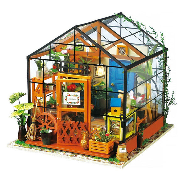 Greenhouse DIY House Model Kit Miniature LED Light Doll House Build Toy