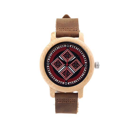 BOBO BIRD C-J19 Retro Style Wood Wrist Watches Leather Strap Ladies Watch