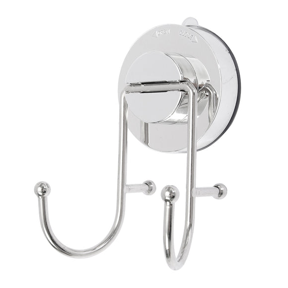 Stainless Steel Chrome Bathroom Double Hook Kitchen Suction Cup Wall Hanger 6Kg