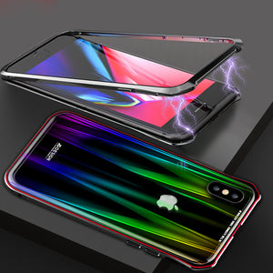 Luphie Protective Case For iPhone XS Gradient Magnetic Adsorption Aluminum Tempered Glass Full Boby