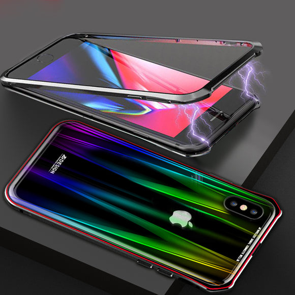 Luphie Protective Case For iPhone XS Gradient Magnetic Adsorption Aluminum Tempered Glass Full Boby