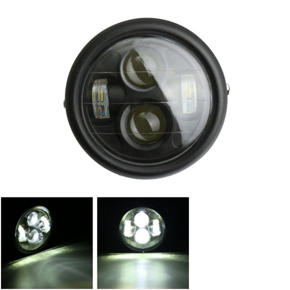 12V Black LED 6 1/2 Motorcycle Projector Daymaker Headlight W/ Bracket Cafe Racer Headlamp